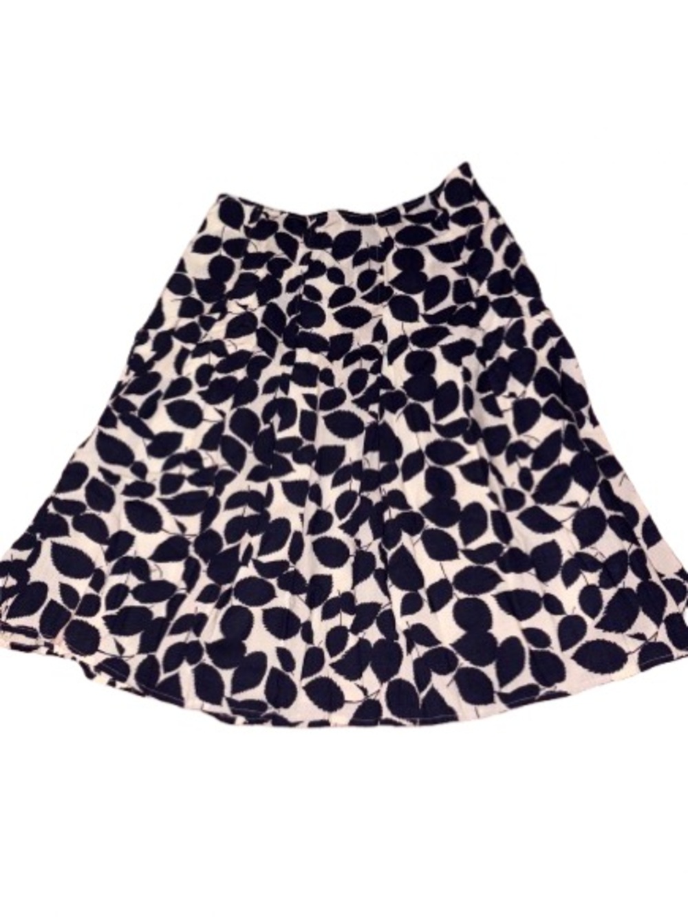 Land’s End Women's Navy and White Leaf-Print A-Line Skirt size 6